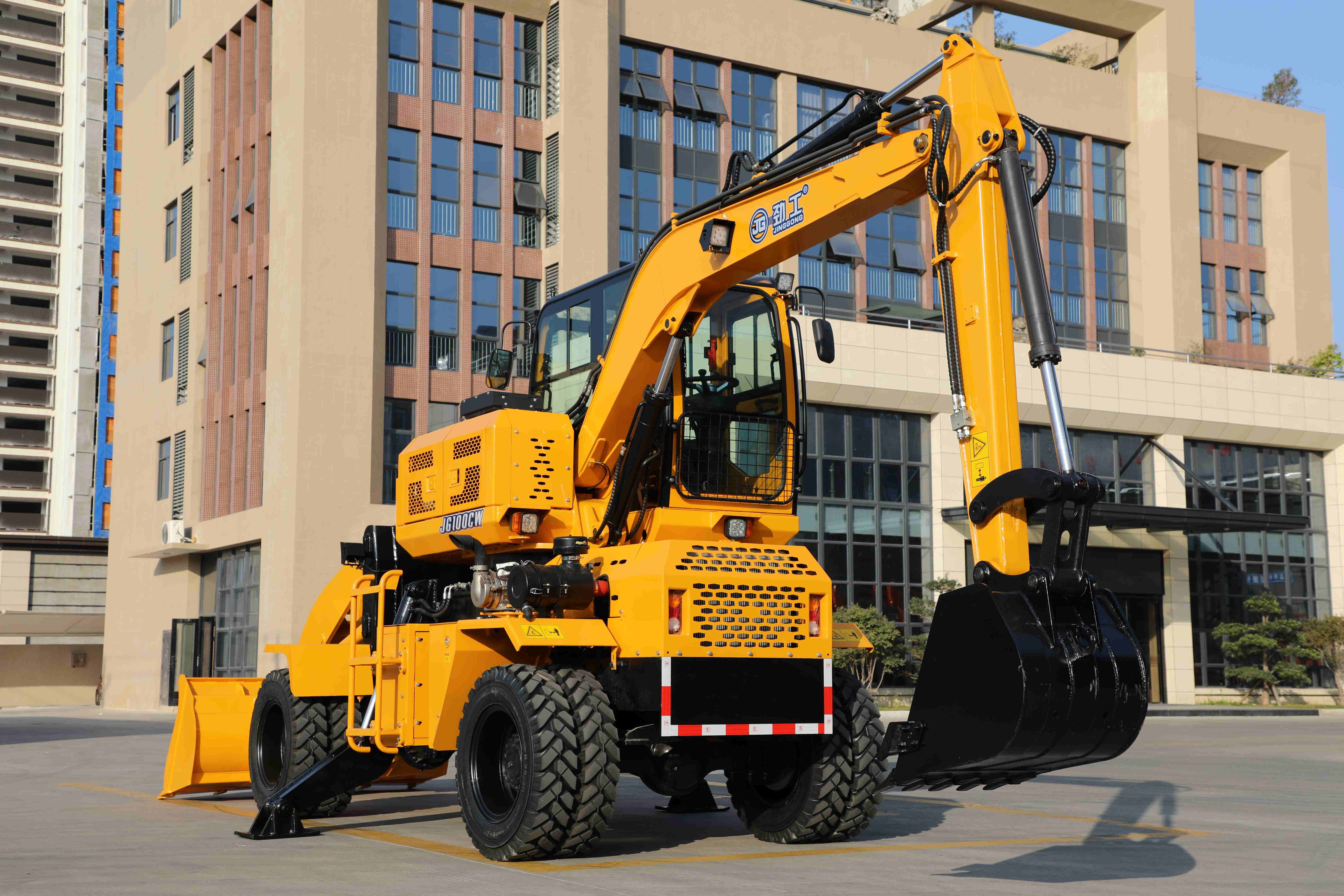JG100CW 82-in-1 Wheeled Excavator and Loader with 360° Rotating Cabin