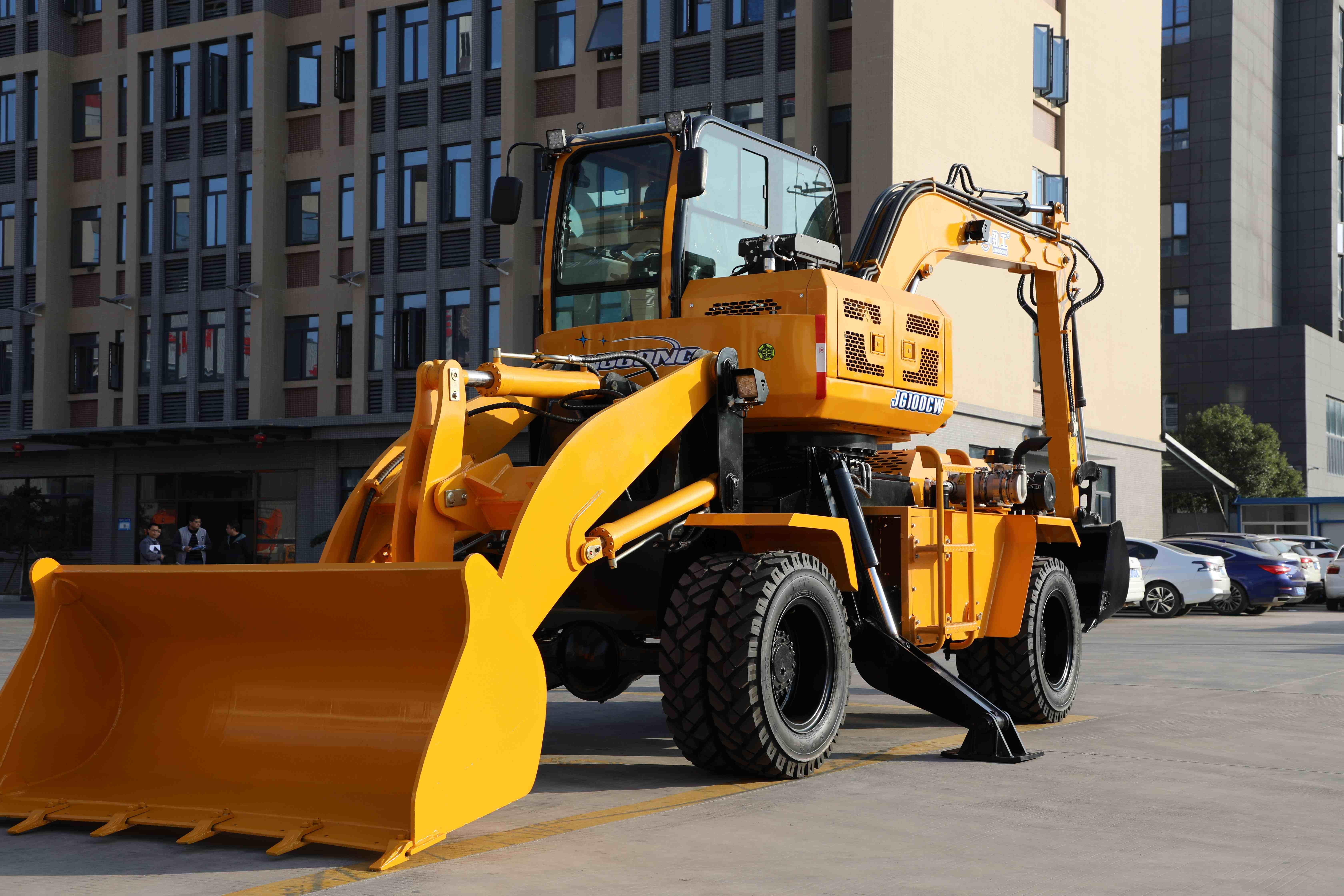 JG100CW 82-in-1 Wheeled Excavator and Loader with 360° Rotating Cabin