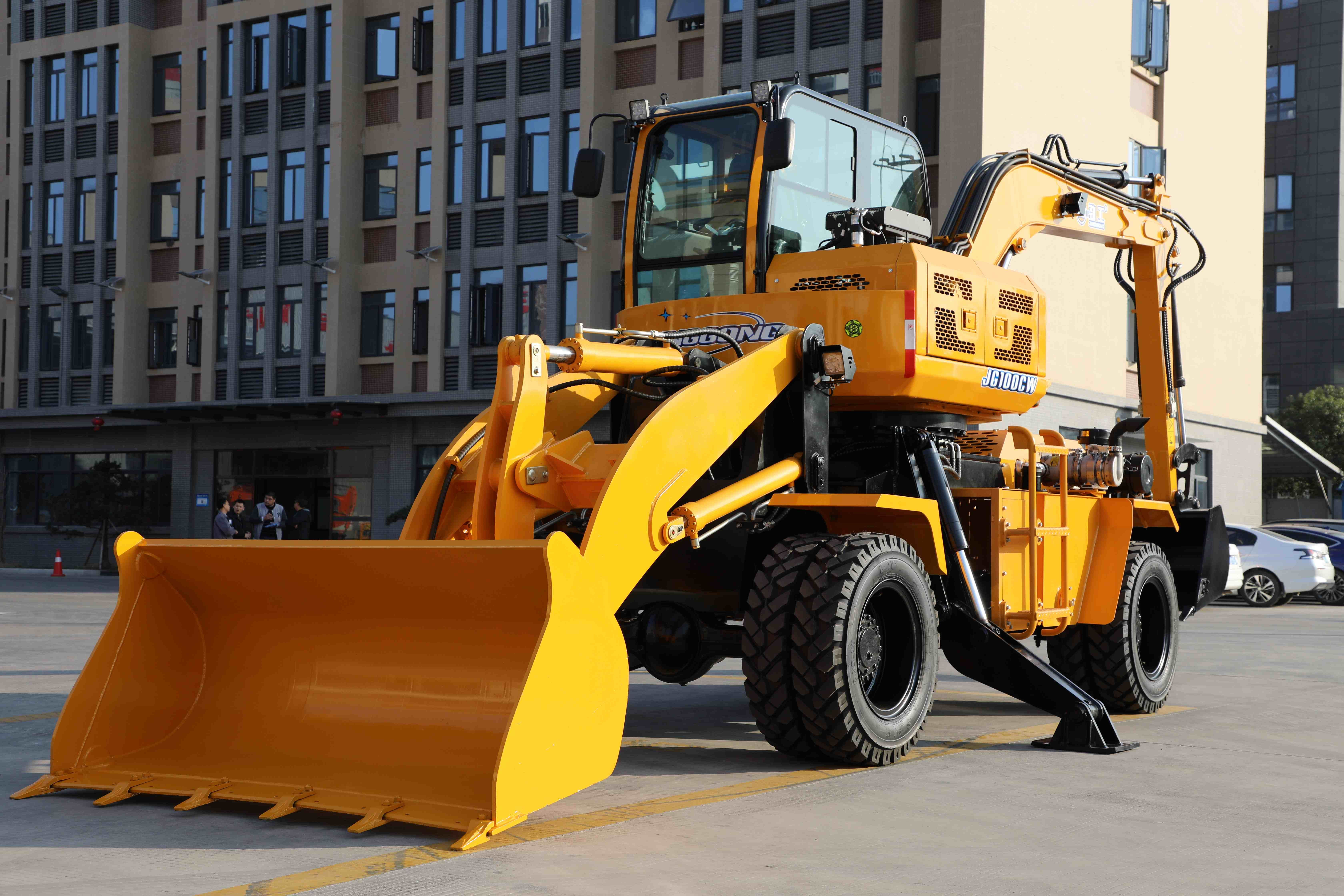 JG100CW 82-in-1 Wheeled Excavator and Loader with 360° Rotating Cabin
